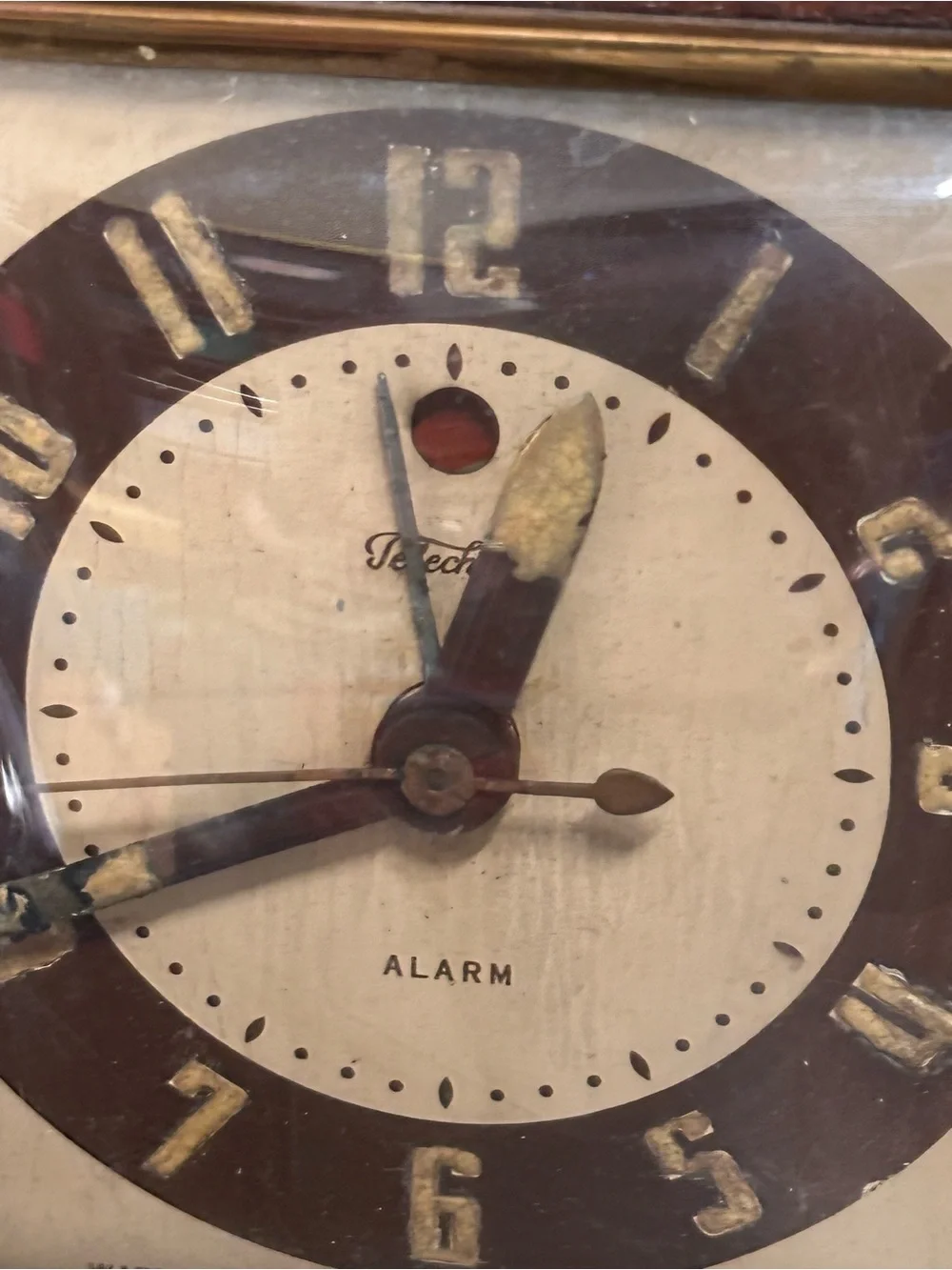 Vintage Telechron Electric Alarm Clock Art Deco Wood Grain Working Ashland